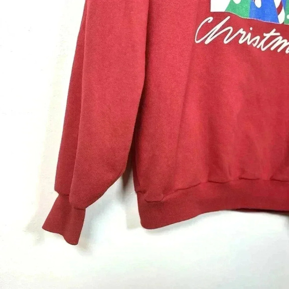 Vintage Merry Christmas Sweater Women XL Red Crew Neck Sweatshirt 90s Cotton - Picture 7 of 10